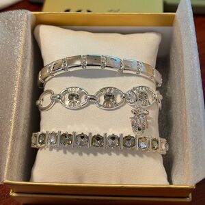 Women's Three-Piece Silver Crystal Bracelet Set